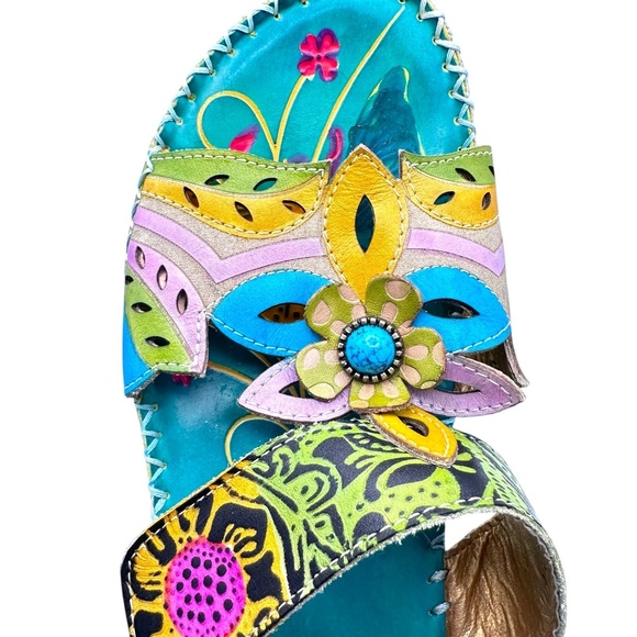 Socofy Multicolor‎ Floral Embellished Open Toe Ankle Strap Sandals Europe 41 - Picture 6 of 13